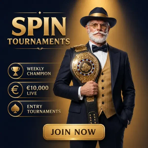 Champion de tournoi distingué tenant une ceinture de championnat dans le lobby des Tournois Billionaire Spin